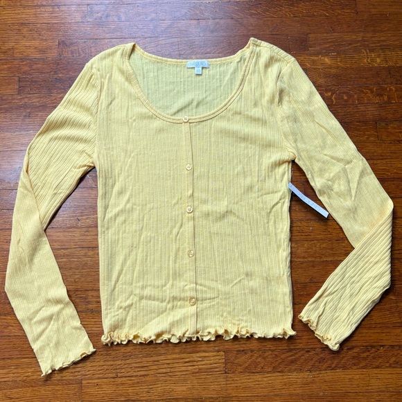 Abound Yellow Pointelle Knit Cardigan Top M - Picture 3 of 5
